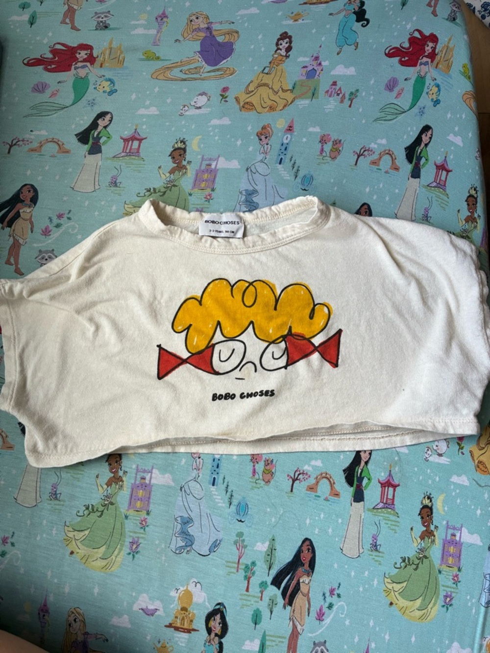 Bobo Choses White Cropped Tee with Yellow & Red Graphic